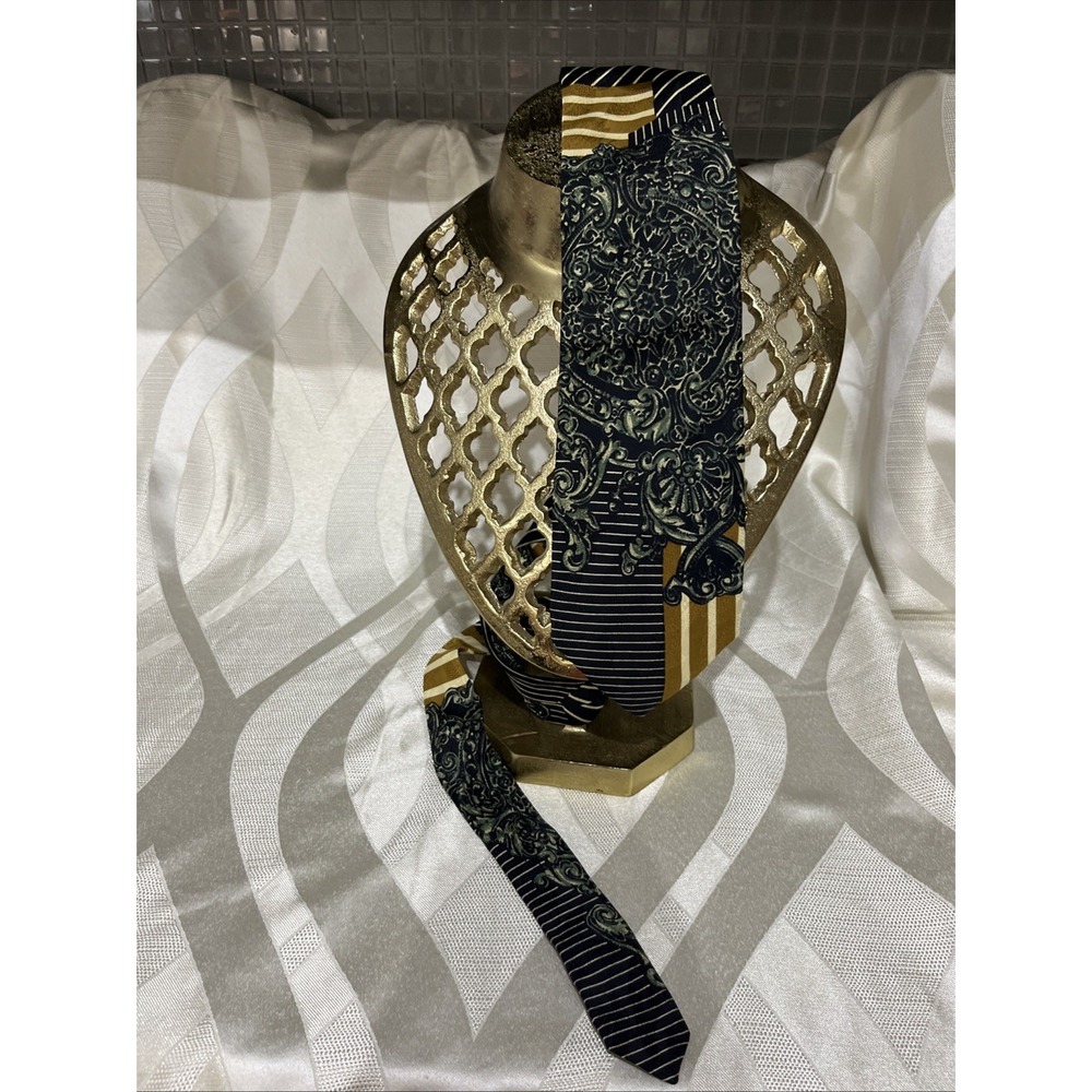 Canali Milano Black Silk Stripe Abstract Short Length Standard Width Tie